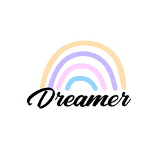 Dreamer vector with an elegant and modern calligraphy. Dreamer hand drawn postcard. Vector lettering. Ink illustration. Modern brush calligraphy. Isolated. Dreamer, ink hand lettering