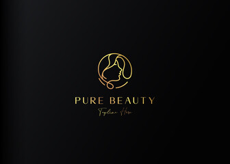 Pure Beauty Logo Design Template. Nature Lady Icon Line Art Vector