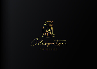 Queen Egyptian Logo Design Template. Cleopatra Icon Line Art Vector
