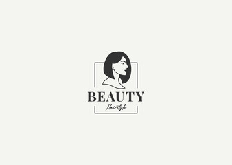 Beauty Lady Logo Design Template. Neat Hair Icon Line Art Vector