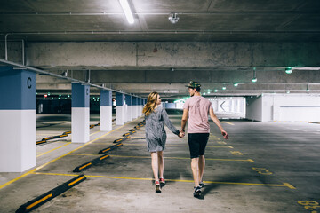 Lovely happy couple have fun.romantic photo.Hugs together on the parking place