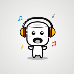 The cute marshmallow icon is listening to music