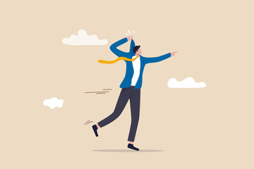 Self motivation to inspire yourself to succeed in work, self improvement or empower to achieve business goal concept, ambitious businessman use his hand to push himself to proactively move forward.