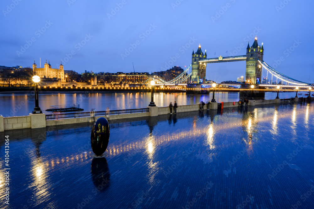 Wall mural bridge over the river at night