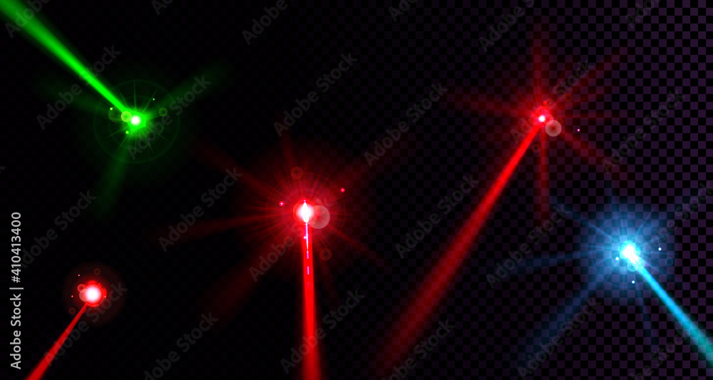 Poster laser beams set isolated on transparent background. vector realistic mockup of neon rays with glow e