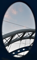 Obraz premium Modern futuristic tram stop, interesting views of bridge, modern architekture