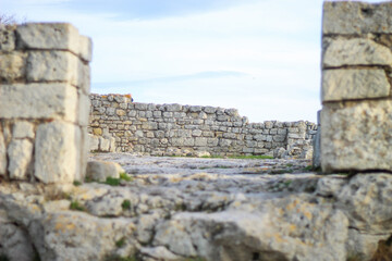 Fototapeta na wymiar Ruins of an ancient Greek city by the sea. Chersonesos. The ancient city. Black Sea. 