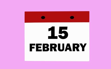 February 15 on a white calendar on a soft pink background. Illustration of the calendar for February.