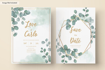 Wedding invitation card with greenery eucalyptus leaves - obrazy, fototapety, plakaty