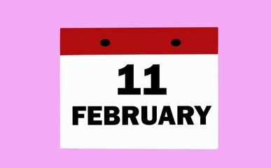 February 11 on a white calendar on a soft pink background. Illustration of the calendar for February.