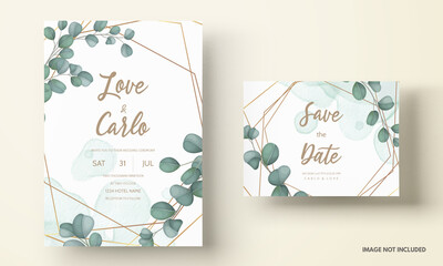 Wedding invitation card with greenery eucalyptus leaves © mariadeta