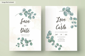 Wedding invitation card with greenery eucalyptus leaves © mariadeta