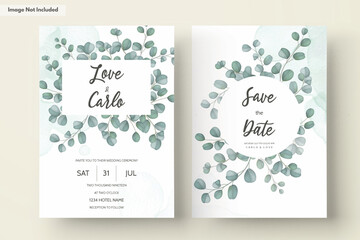 Wedding invitation card with greenery eucalyptus leaves