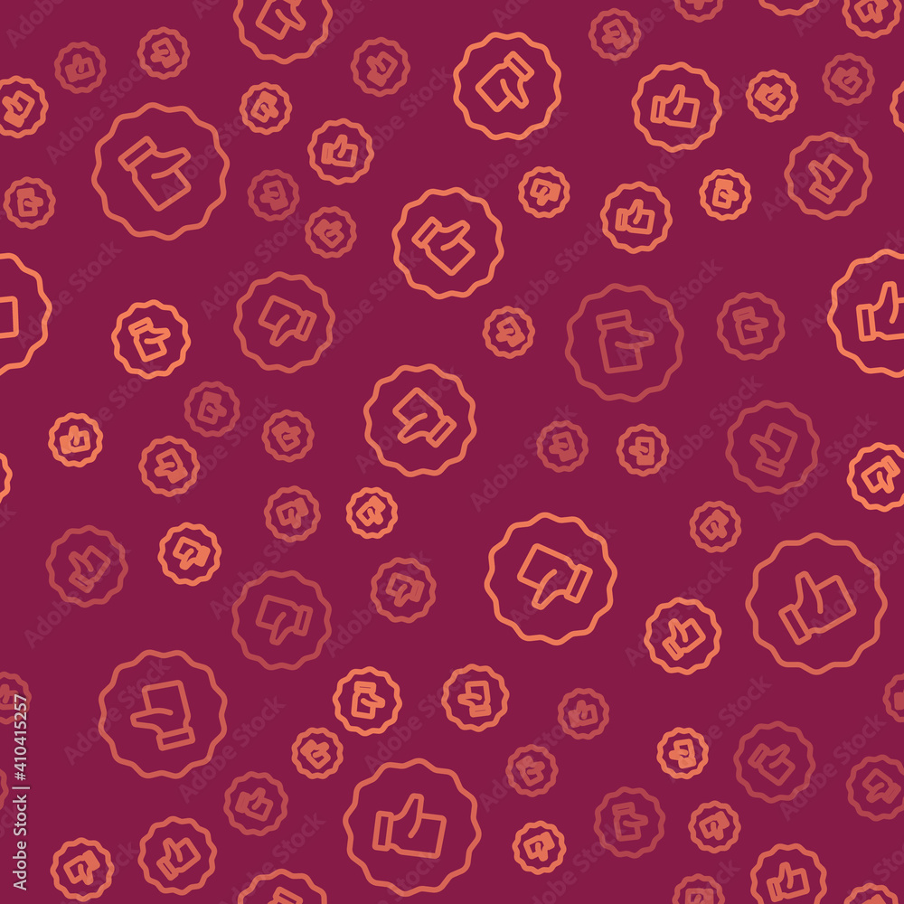 Poster brown line hand thumb up icon isolated seamless pattern on red background. vector.