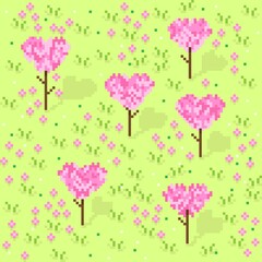 Fototapeta na wymiar Love trees pixel art. Pink trees pixel art. Valentine's Day