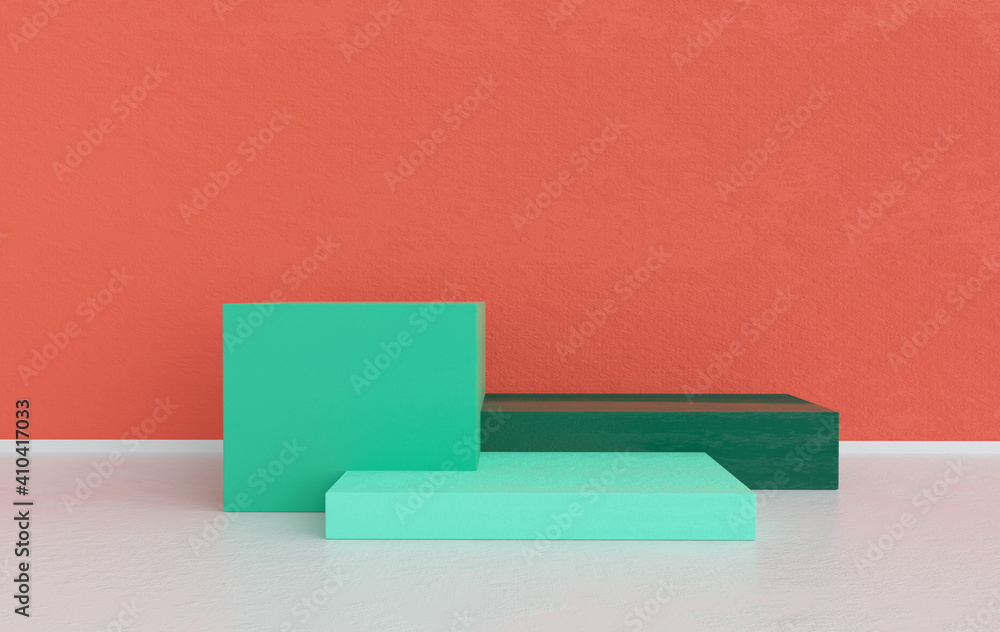 Aufkleber 3d rendered studio with geometric shapes, podium on the floor. platforms for product presentation, m