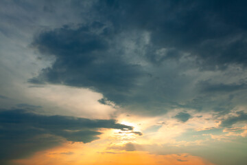 Vibrant evening sky . Twilight heave with dark clouds