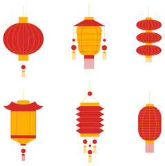 Fototapeta na wymiar Chinese traditional lanterns. Set of chinese new year lanterns