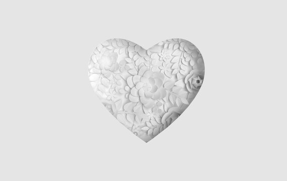 Paper elegant flowers on white background. Valentine's day, Easter, Mother's day, wedding greeting card. 3d render spring or summer flowers illustration in paper art style, heart shape