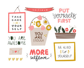 Set of decorative clip arts with quotes.