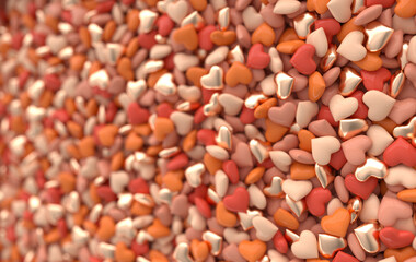 Valentines day hearts background pattern 3d rendering illustration  Love celebration poster, greeting card, banner template.