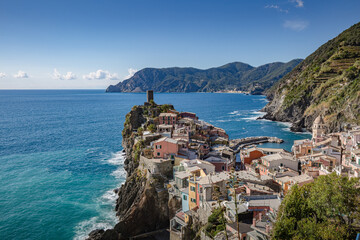 Postcard view. Vernazza village in Cinque Terre on the Italian Riviera