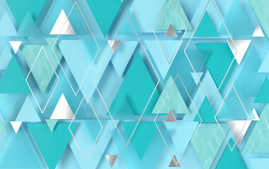 Rhombus, triangle abstract background. Modern panel with trigons, ceramic, glass, concrete decoration elements. 3d wall texture.  Geometric 3d rendering background for interior wallpaper design