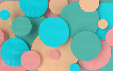 Round disc abstract background. Modern cellular panel with circles, ceramic or concrete decoration elements. 3d wall texture.  Geometric 3d rendering background for interior wallpaper design