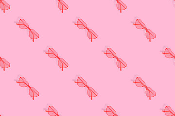 Glasses seamless pattern. Eyeglasses with heart-shaped lenses. 