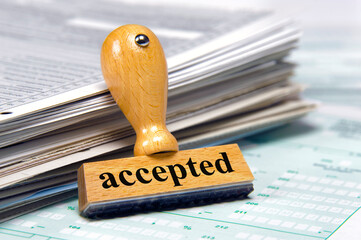 accepted printed on rubber stamp in office