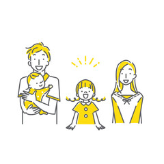 Fototapeta na wymiar シンプルでおしゃれな4人家族の線画イラスト素材　笑顔