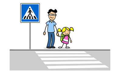 Schulkind lernt Schulweg als Verkehrserziehung mit Vater