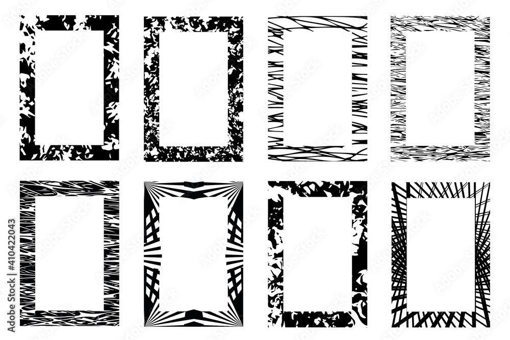 Poster black rectangle frames. collection of grunge textured frames isolated on white background. borders f