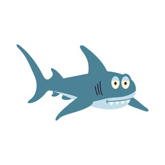 Cute flat shark. Cartoon, vector illustration isolated on white background