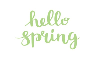 Hello spring lettering. Cute hand drawn vector illustration, card template