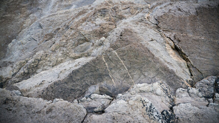 Pared de roca gris con estratos en acantilado litoral
