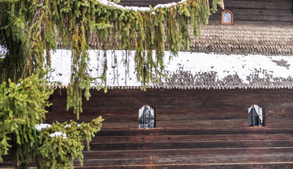 Bucharest Romania - January 2021: Traditional Romanian houses at the Village Museum from Bucharest...