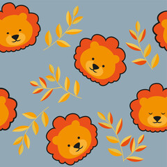 Cute lion seamless pattern vector. 