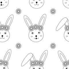 Cute bunny and flowers seamless pattern. Rabbit digital paper.