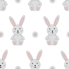 Cute bunny and flowers seamless pattern. Rabbit digital paper.
