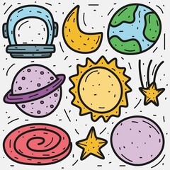 cute doodle planet designs  for coloring, backgrounds, stickers, logos, symbol, icons and more