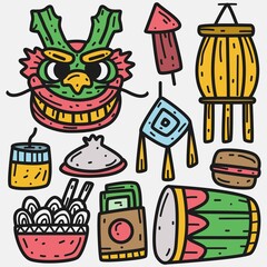 cute doodle chinese celebration designs  for coloring, backgrounds, stickers, logos, symbol, icons and more
