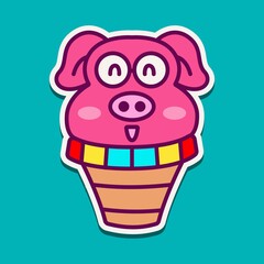 kawaii doodle cartoon pig sticker design