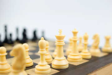 Chess set on the chess board, selective focus.