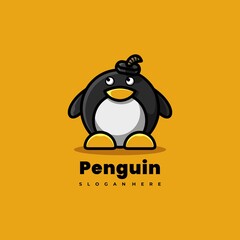 Penguin character mascot logo design vector illustration