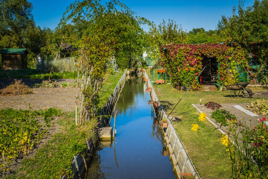 The marshes of Bourges (Berry, France) are 135 hectares of swamps changed to lovingly cultivated gardens, not far from the historic center