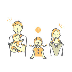 シンプルでおしゃれな4人家族の線画イラスト素材　びっくり