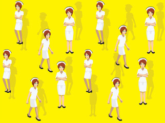 Manga Woman Nurse Unifrom Cartoon Illustration Seamless Background