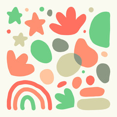 Hand drawn various shapes and doodle objects. Abstract contemporary modern trendy vector illustration.