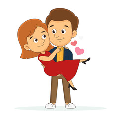 Happy Valentines Day,Happy young man holding beautiful woman on his hands